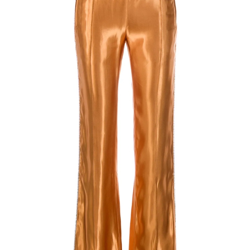 Area Gold Metallic Satin athletic style pant w/ Rhinestone piping down side SZ S